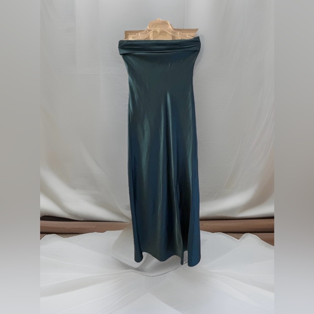 Altar'd State Hunter  Green Maxi Strapless Satin Dress Size Med